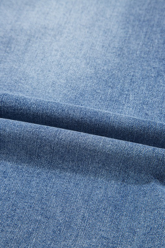 Denim Asymmetrical Distressed Midi Skirt