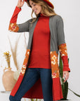 Celeste Full Size Floral Color Block Open Front Cardigan