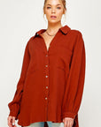 Textured Gauze Button Down Puff Sleeve Blouse