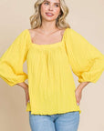 Culture Code Texture Square Neck Puff Sleeve Top