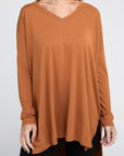 Zenana Dolman Long Sleeve V-Neck Side Slit Hi-Low Hem Top