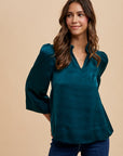 Annie Wear Satin Notched Three-Quarter Sleeve Blouse