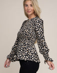 Allover Floral Shirred Peplum Blouse