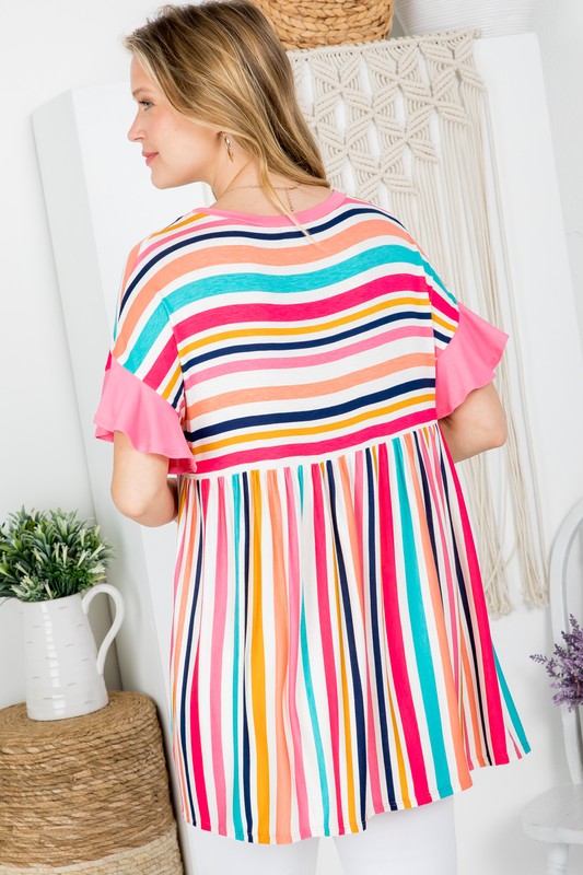 e Luna PLUS Striped Babydoll Tunic Top