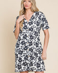 BOMBOM Floral Button Down Mini Dress