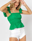 Davi & Dani Solid Square Neck Ruffle Top - Online Only