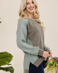 Celeste Full Size High-Low Contrast Round Neck Sweatshirt