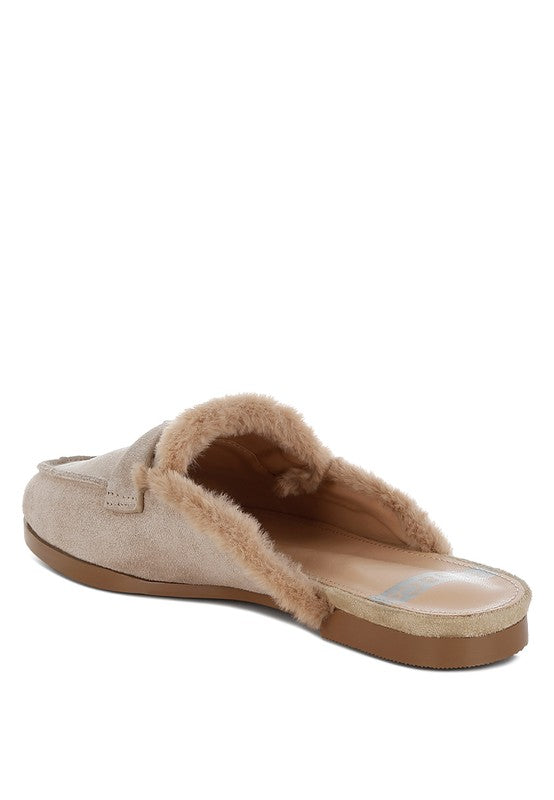 Bosnia Suede &amp; Faux Fur Slip On Mules