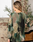 Sew In Love Full Size Snakeskin Print Long Sleeve Top with Ruffle