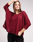 Zenana 3/4 Sleeve V-Neck Hi-Low Hem Jacquard Sweater