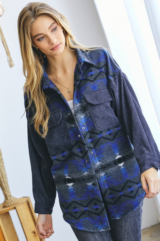 David and Dani Printed Button Down Long Sleeve Jacket