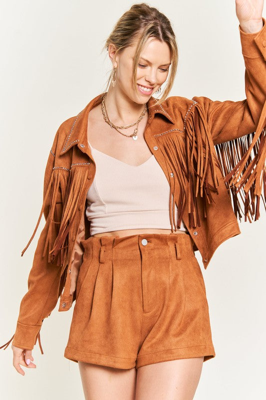 Jade By Jane Faux Suede Studded Fringe Jacket PLUS