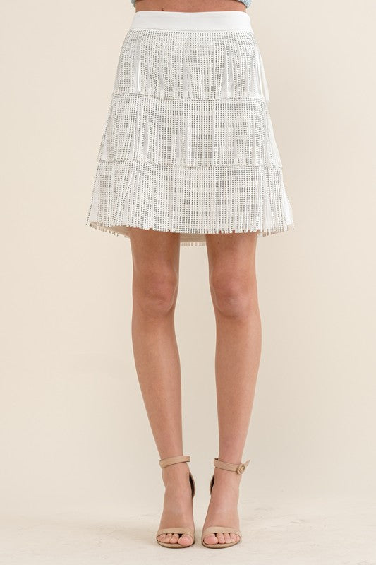 Sweet Generis Rhinestone Faux Suede Fringe Skirt