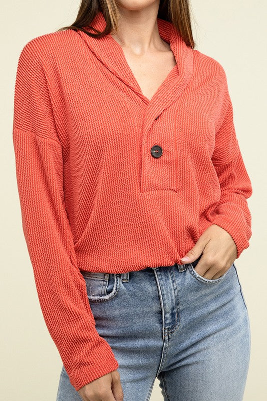 ZENANA Textured Line Elastic Waist Pullover Top