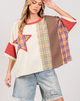 SAGE + FIG Round Neck Plaid Star Patch T-Shirt