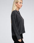 Zenana Brushed Melange Hacci Collared Sweater