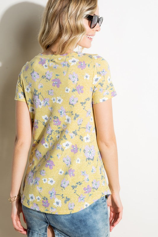 e Luna Floral Print Triblend Top