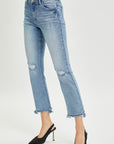 RISEN Full Size High Rise Distressed Cropped Straight Jeans