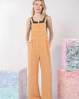 VERY J Texture Washed Wide Leg Overalls