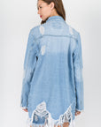 American Bazi Distressed Frayed Hem Denim Jacket