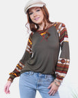 Celeste Full Size Geometric Round Neck Long Sleeve Top