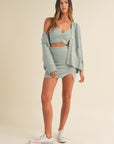 MABLE 3 Pieces Sweater Set with Crop Cami, Mini Skirt, Cardigan