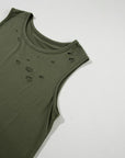 Women Distressed Holes Crew Neck Tank Top