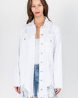 American Bazi Distressed Frayed Hem Denim Jacket