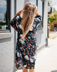 Navy Tropical Birds Tie Front Kimono