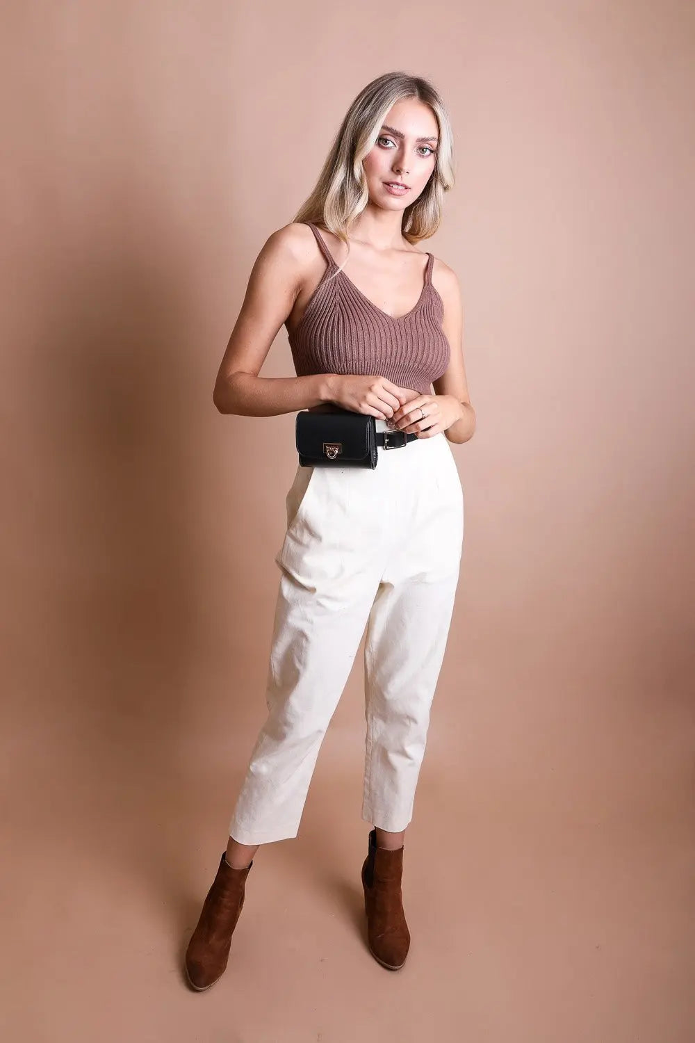 Mini Faux Leather Belt Bag with Gold Chain
