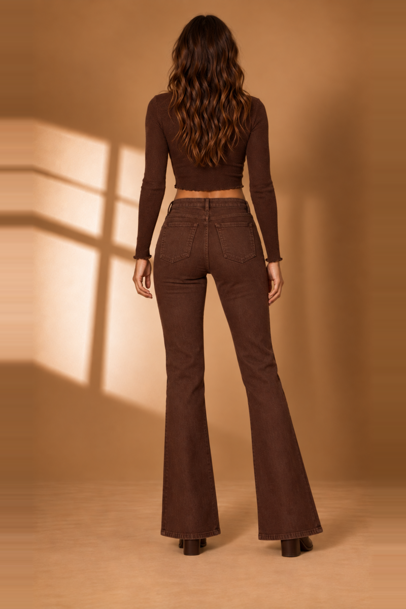 GJG Denim Westwood High-Rise Bootcut Jeans — Chestnut