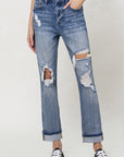 VERVET by Flying Monkey Stretch Boyfriend Jeans with Paint Splatter