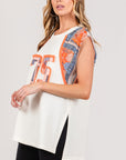 SAGE + FIG Patch Print Side Slit Sleeveless Top