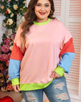 Women Plus Size Colorblock Crew Neck Sweatshirt