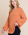 BOMBOM Long Sleeve Curved Hem Ribbed T-Shirt