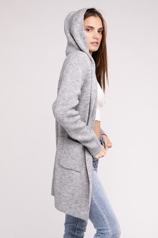 Zenana Hooded Open Front Sweater Cardigan