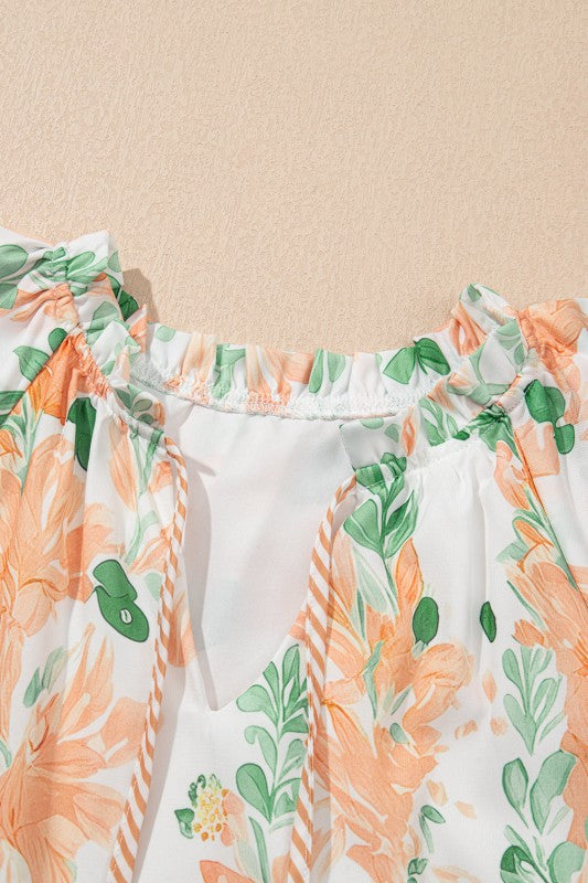 Floral V-Neck Layered Short Sleeve Mini Dress