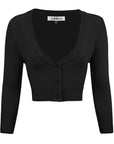 Mak Women's Cropped Bolero 3/4 Sleeve Cardigan