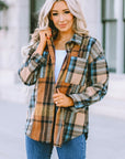 Women Plaid Block Buttoned Shirt with Pockets