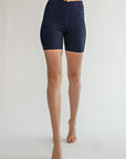 Nylon Rib V-Waist Biker Shorts