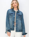 RISEN Full Size Distressed Button Up Jacket