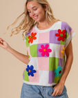 BiBi Flower Patch Checkered Sweater Vest