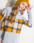 e Luna Plaid Mixed Turtle Neck Top