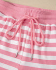 Stripe Puff Sleeve T-Shirt & Drawstring Shorts Set