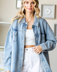 First Love Smile Face Button Down Raw Hem Denim Jacket