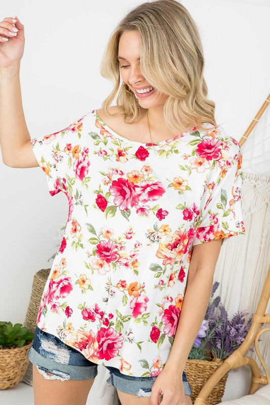 e Luna Allover Floral One Shoulder Top