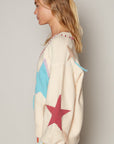 POL V-Neck Long Sleeve Star Fringe Sweater