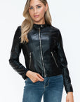 Snobbish PU Leather Zip Up Jacket with Pockets