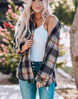 Women Rounded Hem Plaid Shacket with Slits