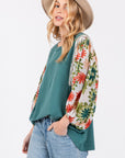 SAGE + FIG Full Size Printed Balloon Sleeve Contrast Top